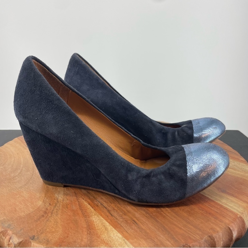 Women's Leifnotes Blue Suede Wedge Heeled Shoes Metallic‎ Size 37